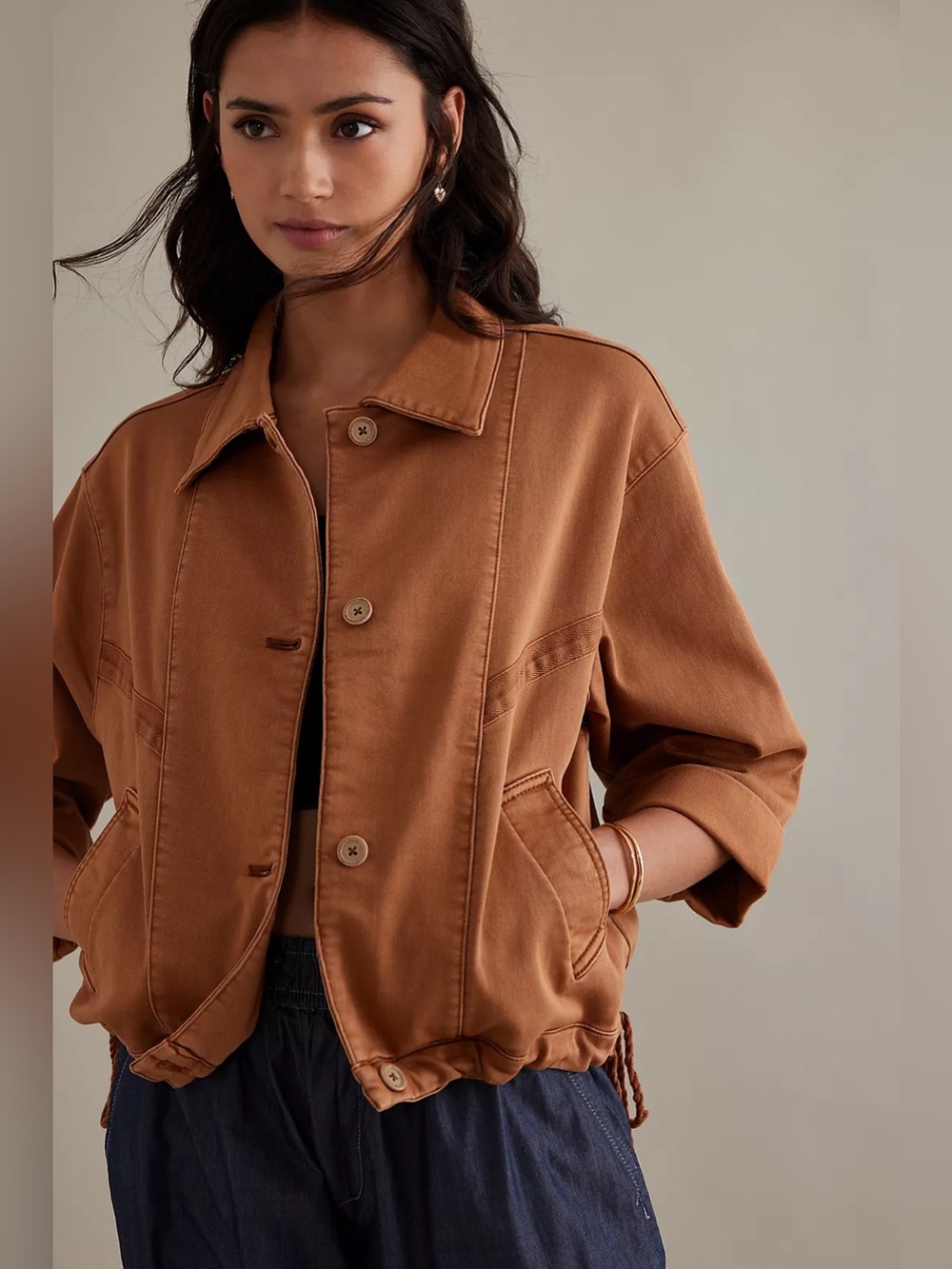 Pilcro Roll-Sleeve Bomber Jacket Utility Jacket Cotton Blend Size Small